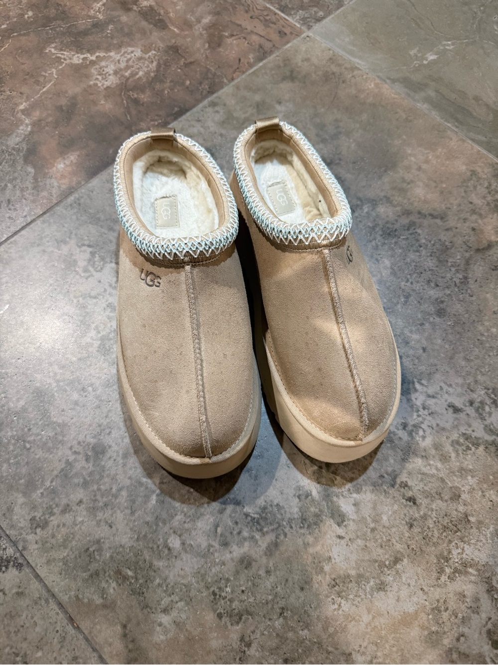 UGG Women's Tan Suede Plush-Lined Slip-On Slippers